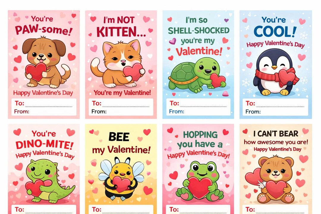 Kids Valentine Cards Printable | Cute Animal Classroom Valentines ...