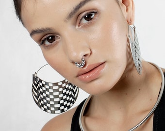 Silver Boho Earrings, Big Geometric Hoops, Statement Earrings, Boho Jewelry, Silver Earrings, Silver Hoops, Big Hoops, Big Earrings, Hoops