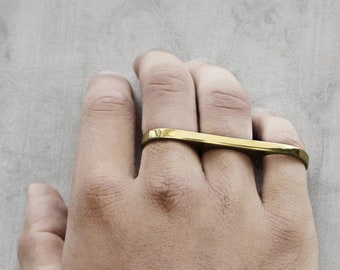 Mens Multifinger Ring, Mens Finger Ring, Mens Brass Ring, Mens Gold Ring, Mens Jewelry, Triplet Ring, Three Finger Ring, Boyfriend's Gift