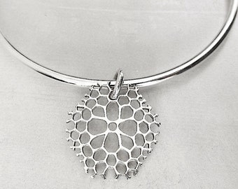 Sterling Silver Pendant & Chain, Coral Pendant, Bohemian Jewelry, Long Chain Necklace, Sacred Geometry Pendant