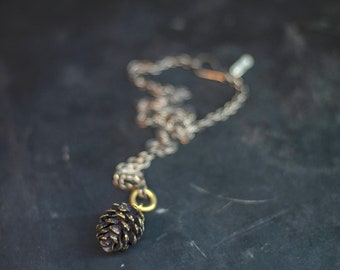 Pine Cone Necklace Brass, Acorn Pendant, Woodland Jewelry, Mens Necklace, Boho Jewelry, Brass Necklace, Pine Pendant, Pinde Necklace