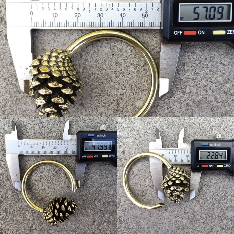 Pine Cone Weights, Gauged Earrings, Ear Weights, Stretched Lobes, Pine Cone Earrings, Brass Ear Weights, Gold Ear Weights, Pine Cone Jewelry image 4