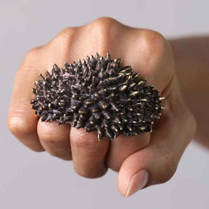 Spike Ring, Multifinger Ring, Gold Ring, Chunky Ring, Big Ring, Durian, Spikey Ring, Punk Ring, Punk Jewelry, Durian Ring, 3 Finger Ring image 2