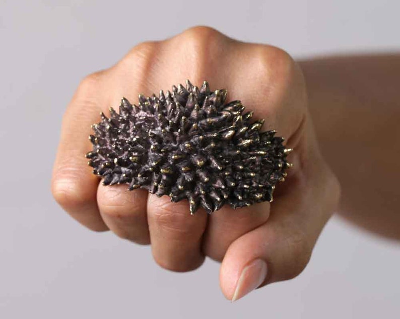 Spike Ring, Multifinger Ring, Gold Ring, Chunky Ring, Big Ring, Durian, Spikey Ring, Punk Ring, Punk Jewelry, Durian Ring, 3 Finger Ring image 2