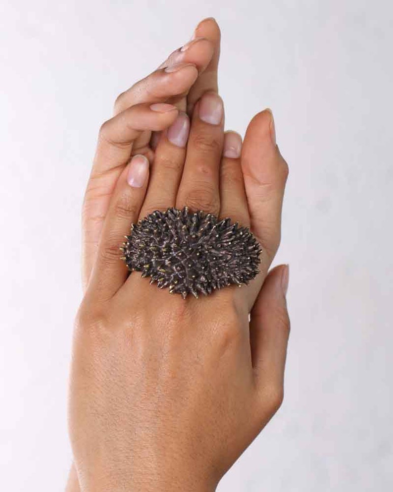 Spike Ring, Multifinger Ring, Gold Ring, Chunky Ring, Big Ring, Durian, Spikey Ring, Punk Ring, Punk Jewelry, Durian Ring, 3 Finger Ring image 4