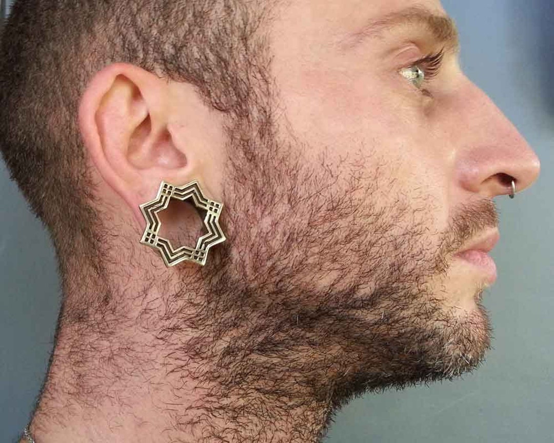 Diamond Tunnels, Stretched Lobes, 22K Gold Plated Tunnels, Plugs, Body Piercing Jewelry, Gold