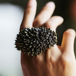 Spike Ring, Multifinger Ring, Gold Ring, Chunky Ring, Big Ring, Durian, Spikey Ring, Punk Ring, Punk Jewelry, Durian Ring, 3 Finger Ring image 1