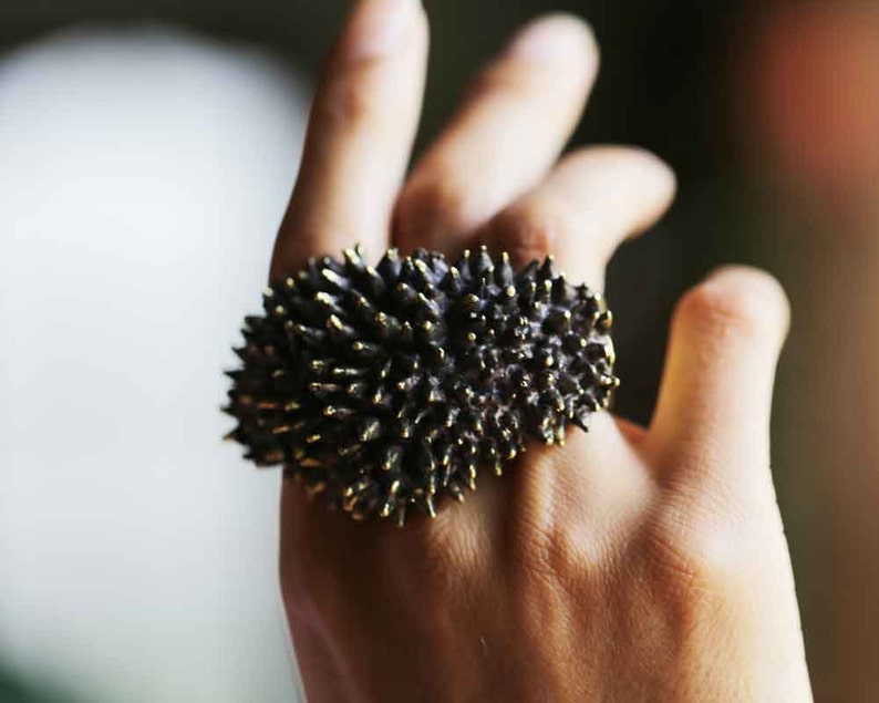 Spike Ring, Multifinger Ring, Gold Ring, Chunky Ring, Big Ring, Durian, Spikey Ring, Punk Ring, Punk Jewelry, Durian Ring, 3 Finger Ring image 1