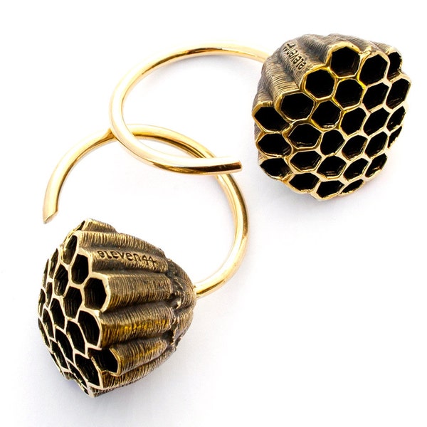 Honeycomb Weights, Gauged Earrings, Ear Weights, Wasp Nest, Honeycomb Earrings, Big Earrings, Brass Earrings, Honeycomb Jewelry