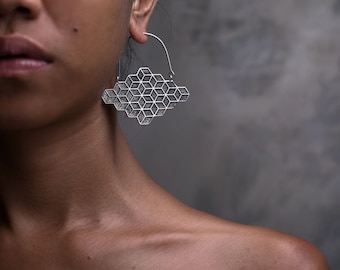 Geometric Jewelry, Sacred Geometry, Bohemian, Statement Jewelry, Boho Earrings, Statement Earrings, Silver Earrings, Cube Earrings, Earrings