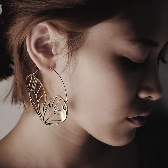 Butterfly Earrings Brass Hoop Earrings Butterfly Jewelry Big Hoops Boho Earrings Statement Earrings Gold Earrings Earrings Etsy
