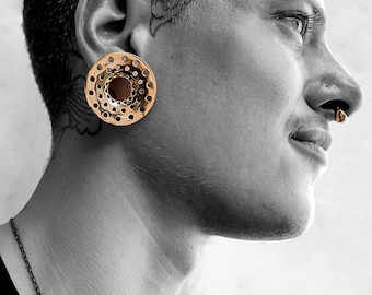 Polka Dot Tunnels, Plugs, Stretched Lobes, 22K Gold Plated Tunnels, Gauged Body Jewelry, Body Piercing Jewelry, Gold Ear Tunnels, Piercing