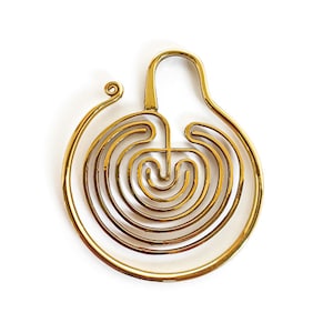 Labyrinth Ear Weights, Hanging Weights, Stretched Ears, Brass Ear Weights, Big Earrings, Brass Earrings, Gold Earrings, Symbolic Earrings