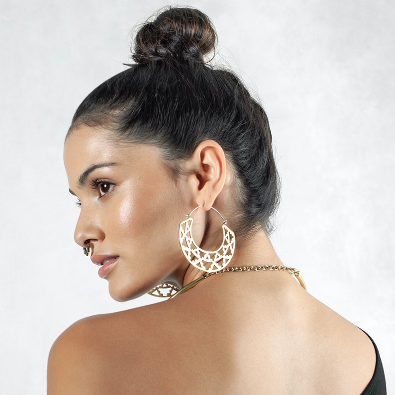 Brass Hoops Geometric Earrings Brass Earrings Gold Earrings Gold Hoops Hoop Earrings Big Earrings Boho Jewelry Statement Earrings
