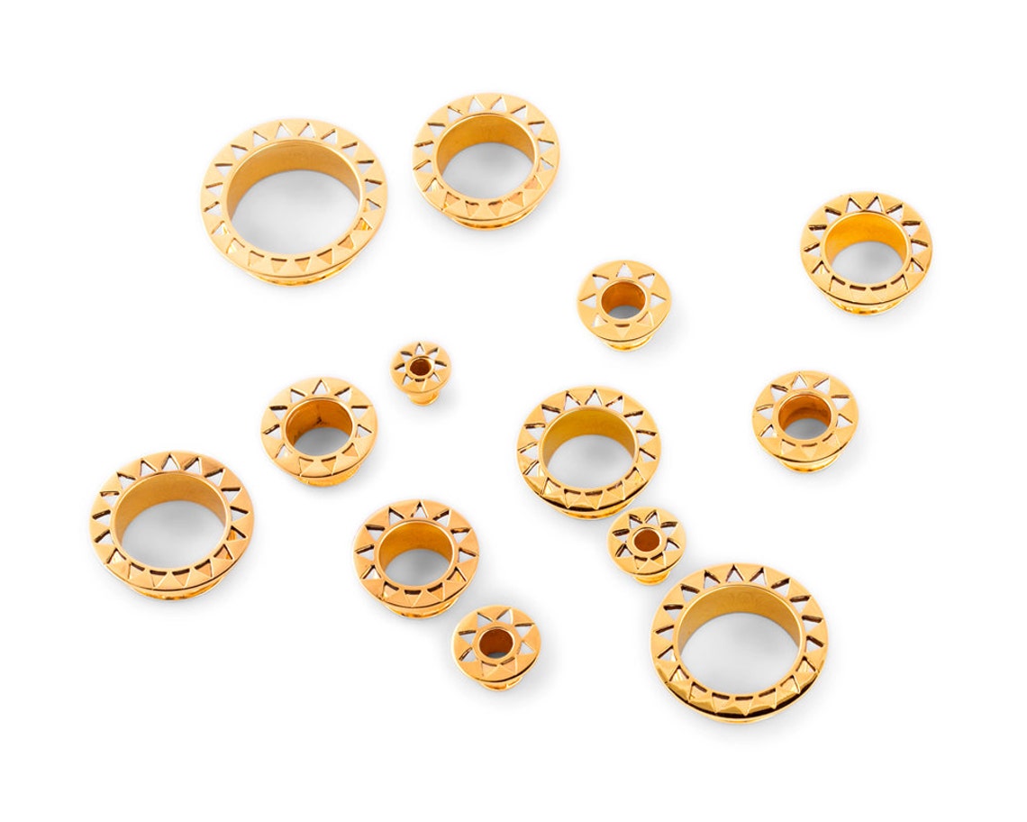 Triangle Tunnels Flesh Tunnels Stretched Lobes 22K Gold Etsy