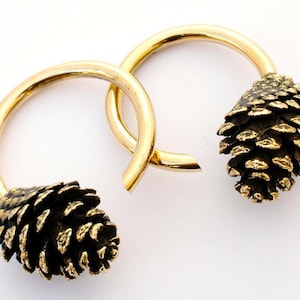 Pine Cone Weights, Gauged Earrings, Ear Weights, Stretched Lobes, Pine Cone Earrings, Brass Ear Weights, Gold Ear Weights, Pine Cone Jewelry image 1