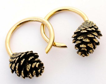 Pine Cone Weights, Gauged Earrings, Ear Weights, Stretched Lobes, Pine Cone Earrings, Brass Ear Weights, Gold Ear Weights, Pine Cone Jewelry