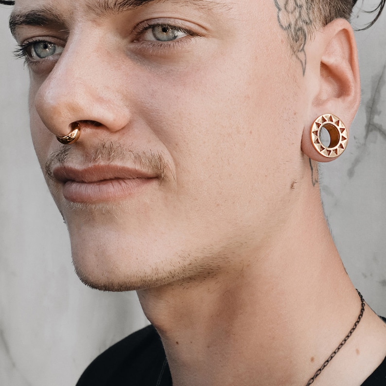 Triangle Tunnels, Flesh Tunnels, Stretched Lobes, 22K Gold Plated Tunnels, Plugs, Body Piercing Jewelry, Gold Ear Tunnels, Gold Earplugs image 5