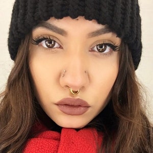 Gold Septum Clicker, Gold Septum Ring, Septum Jewelry, Thick Septum Clicker, Gold Nose Ring, Nose Ring Hoop, Septum Ring 18G, Septum Cuff image 2