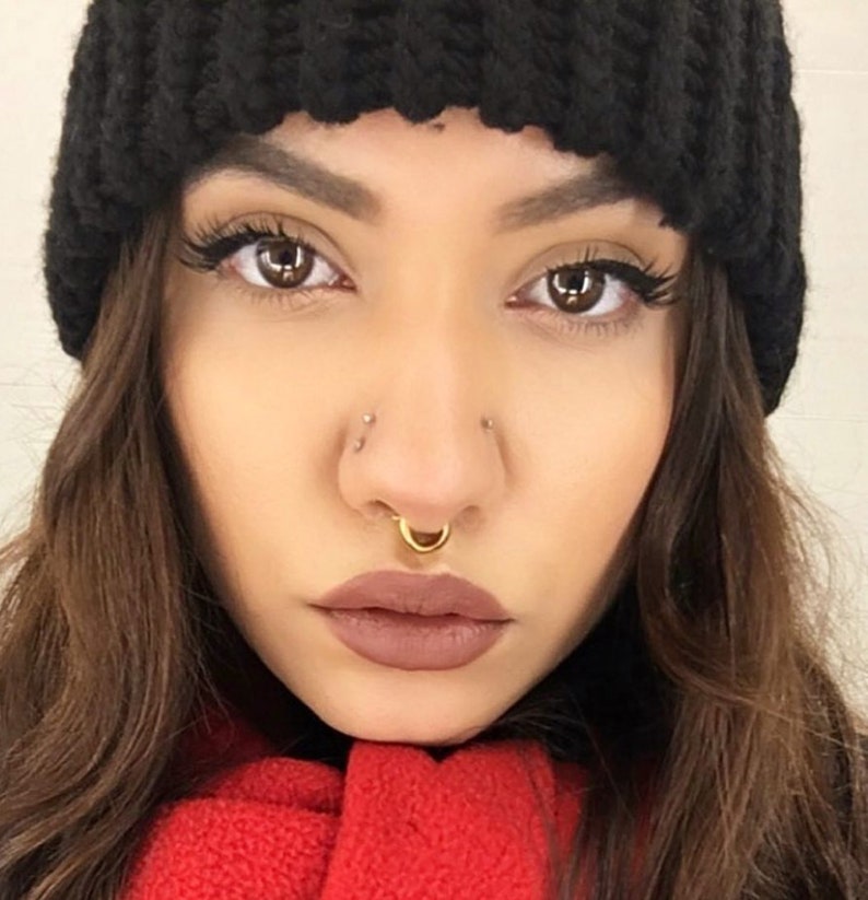 Gold Septum Clicker, Gold Septum Ring, Septum Jewelry, Thick Septum Clicker, Gold Nose Ring, Nose Ring Hoop, Septum Ring 18G, Septum Cuff image 2