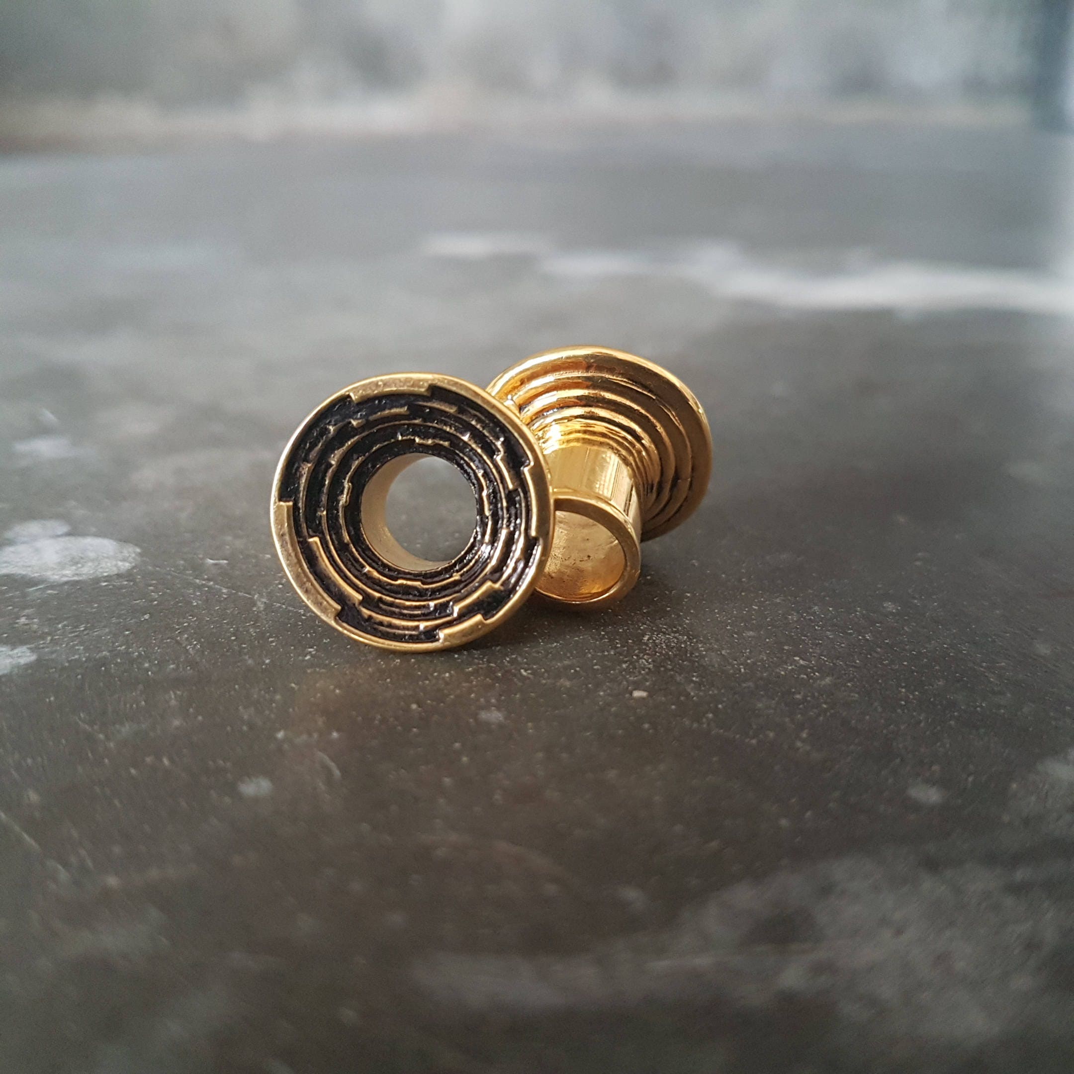 Step Tunnels Plugs Stretched Lobes 22K Gold Plated Tunnels Etsy