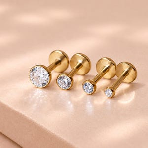 20G/18G/16G Titanium 2-5mm Bezel Labret •Threadless Push Pin Flat Back Stud • Helix Earring • Tragus Earring • Cartilage Earring • Nose Stud