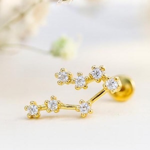 Titanium Celetial Zodiac Constellation Flat Back Labret Stud Earring • Flat Back Studs • Conch/Tragus/Cartilage Earring • Horoscope Earrings