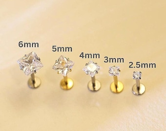 Minimalist Square Titanium Stud Earrings, Tiny Geometric Labret for Helix & Tragus, Waterproof Hypoallergenic Jewelry, Gift for Her