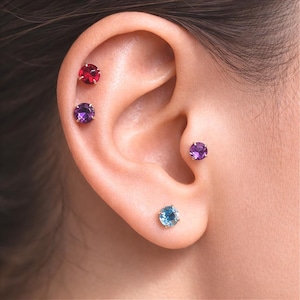 18G/16G Titanium Birthstone Labret Stud Earrings, Helix/Conch/Tragus/Cartilage Earrings, Helix Piercing, Flat Back Earrings, Birthday Gift