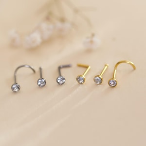Titanium Tiny Cz Stone L/Corkscrew/Straight Shape Nose Stud, Cz Small Nose Stud, Nostril Jewelry, Nose Piercing, Nose Ring