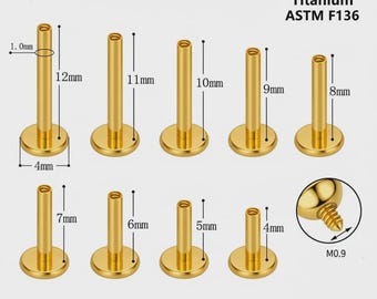 18/16G, 4/5/6/7/8/9/10/11/12mm Implant F136 Titanium Internally Threaded Post Replacement.Screw Labret Bar, Flat Back, Conch/Helix/Cartilage