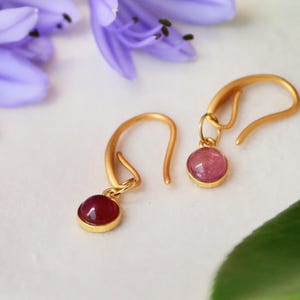 Tourmaline Dangle Earrings: Sterling Silver, 18k Gold Plated