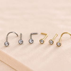 Titanium Tiny Cz Stone L/Corkscrew/Straight Shape Nose Stud, Cz Small Nose Stud, Nostril Jewelry, Nose Piercing, Nose Ring
