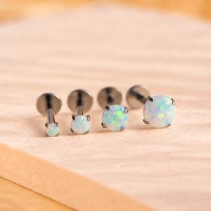 20G/18G/16G Titanium Opal Labret • Threadless Flat Back Earring • Tragus Stud • Flat Back Stud • Helix Stud • Cartilage Stud
