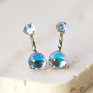 Titanium Rainbow Moonstone Belly Ring • Titanium floating navel jewelry • 8mm Belly Button Jewelry • Moonstone Belly Button Ring