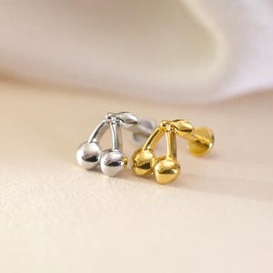 Cherry Titanium Labret Stud Earring, Threadless Push Pin Stud, Conch Stud • Tragus Stud • Helix • Rook • Cartilage Earring, Flat Back Studs