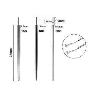 Puede incluir: Tres dilatadores de piercing plateados de diferentes calibres: 16G, 18G y 20G. El dilatador 16G mide 28 mm de largo y 1,2 mm de ancho. El dilatador 18G mide 1,0 mm de ancho. El dilatador 20G mide 0,8 mm de ancho y 4,5 mm de largo.