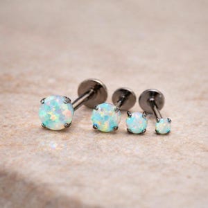 20G/18G/16G Titanium Opal Labret Stud Earrings • Push Pin Studs, Flat Back Earrings,  Helix Stud, Rook Stud • Cartilage Stud • Nose Stud