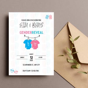 He or She Gender Reveal Invitation |  Printable Baby Onesie Party Invite |  | Editable Digital Download