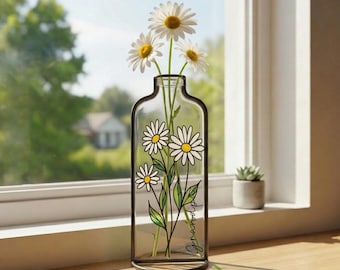 デイジーの花瓶｜母の日ギフトにぴったりのステンドグラス｜4月生まれの誕生花の窓飾り｜ママのためのカスタムガラスアート