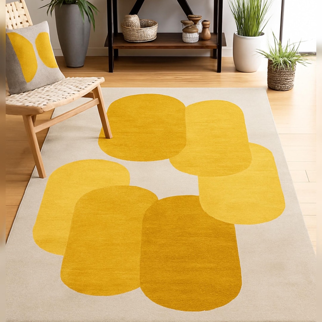 Hand-tufted Wool Area Rug: 8x10 Mustard Yellow Abstract Geometric ...