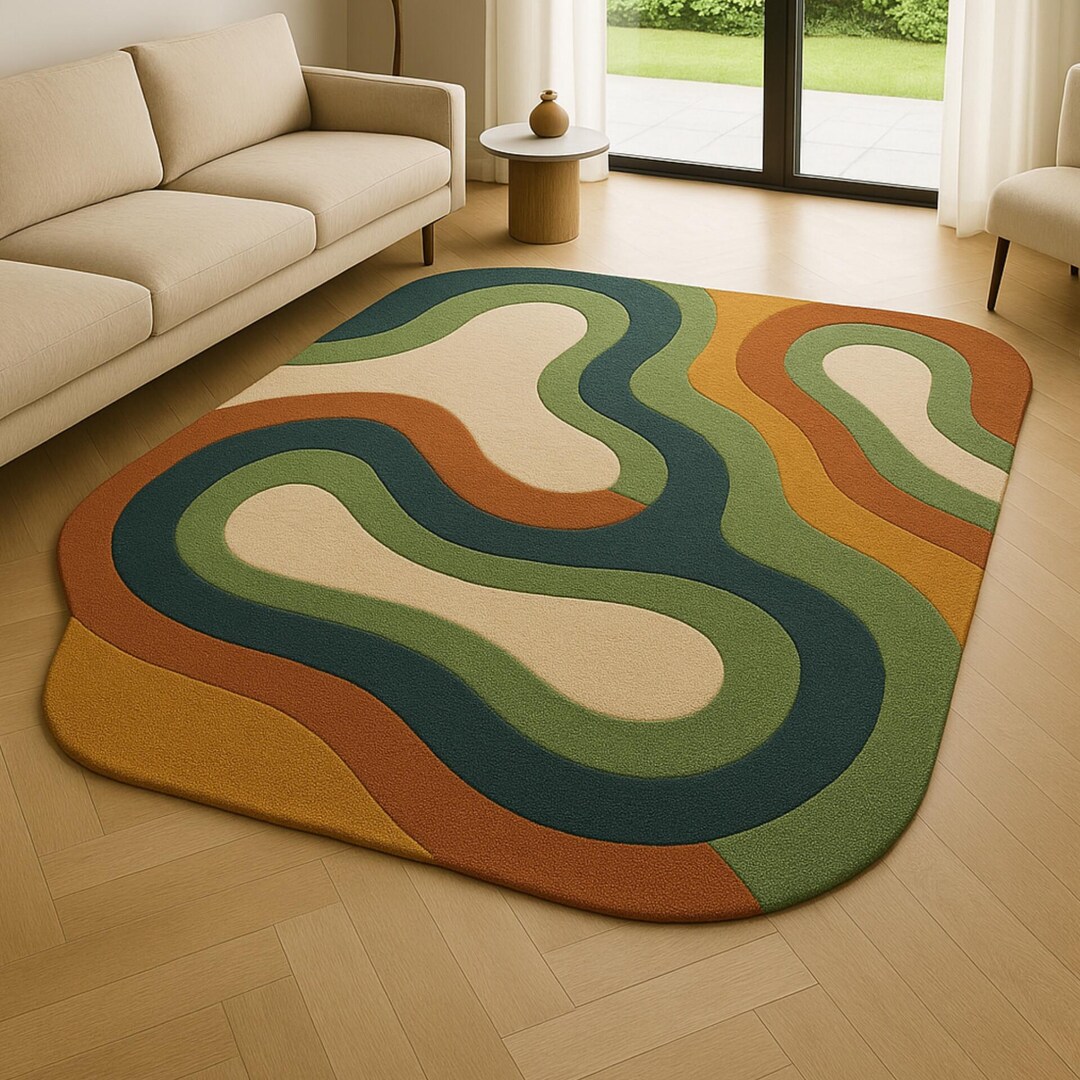 Wool Wave Rug Hand-tufted Wool Wave Rug: Terracotta & Moss Earth-tone Carpet - Etsy