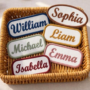 Custom Embroidered Name Patch | Iron or Sew On Vintage Badge | Oval & Rectangle Tag | Personalized Retro Jacket Label