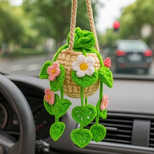 No pattern, Crochet Car Hanging Cute Hanging From Mirror Flower Car Crochet Car Decoration Flower Plant Car Charm Gifts For Him Her