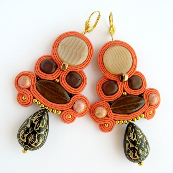 Handmade Embroidered Soutache Earrings. Bead Embroidery. Soutache Jewelry.Embroidered jewelry.Gift under 30.