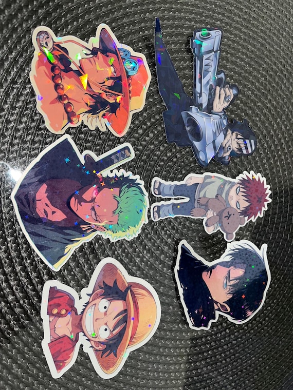 Holographic anime stickers,levi aot sticker,luffy one piece,ace one piece, zoro one piece, death the kid soul eater, gaara Naruto stickers