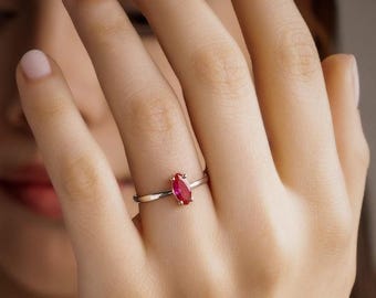 Marquise Rubin Sterling Silber Ring, zierlicher Versprechen Schmuck