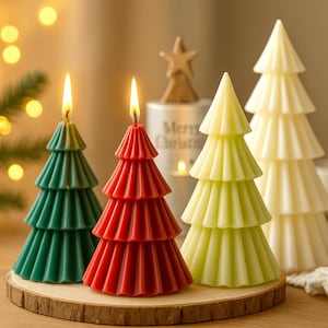 Handmade Soy Wax Christmas Tree Candle | Festive Winter Decoration | Cosy Xmas Gift for Home Décor