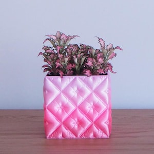 Pink Ombre Silky Quilted Planter Pot Cover