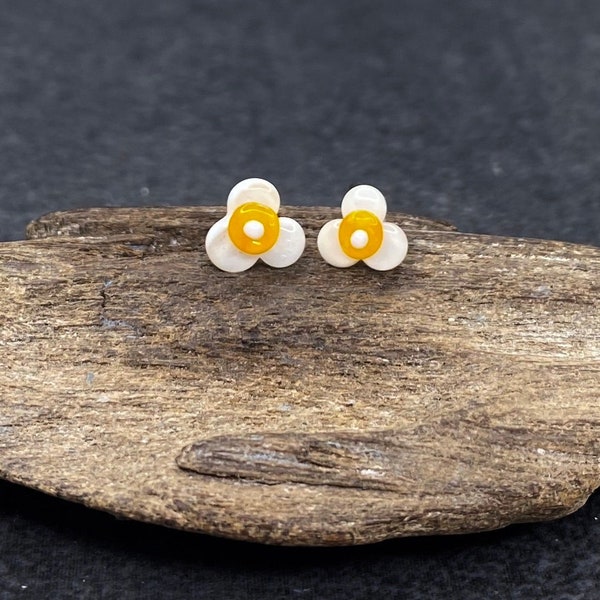 Lampwork Ear Studs 'Flower', Stainless Steel